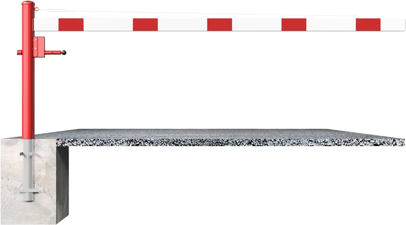 Drehschranke mit Aluminium Schrankenbaum feuerverzinkt rot weißen mit (Profilzylinderschloss,Dreikanntschloss,Vorhangschloss) Bsp. Bild