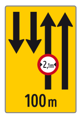 Voranzeiger für Fahrstreifenverlauf F1–F18, W1 + W2