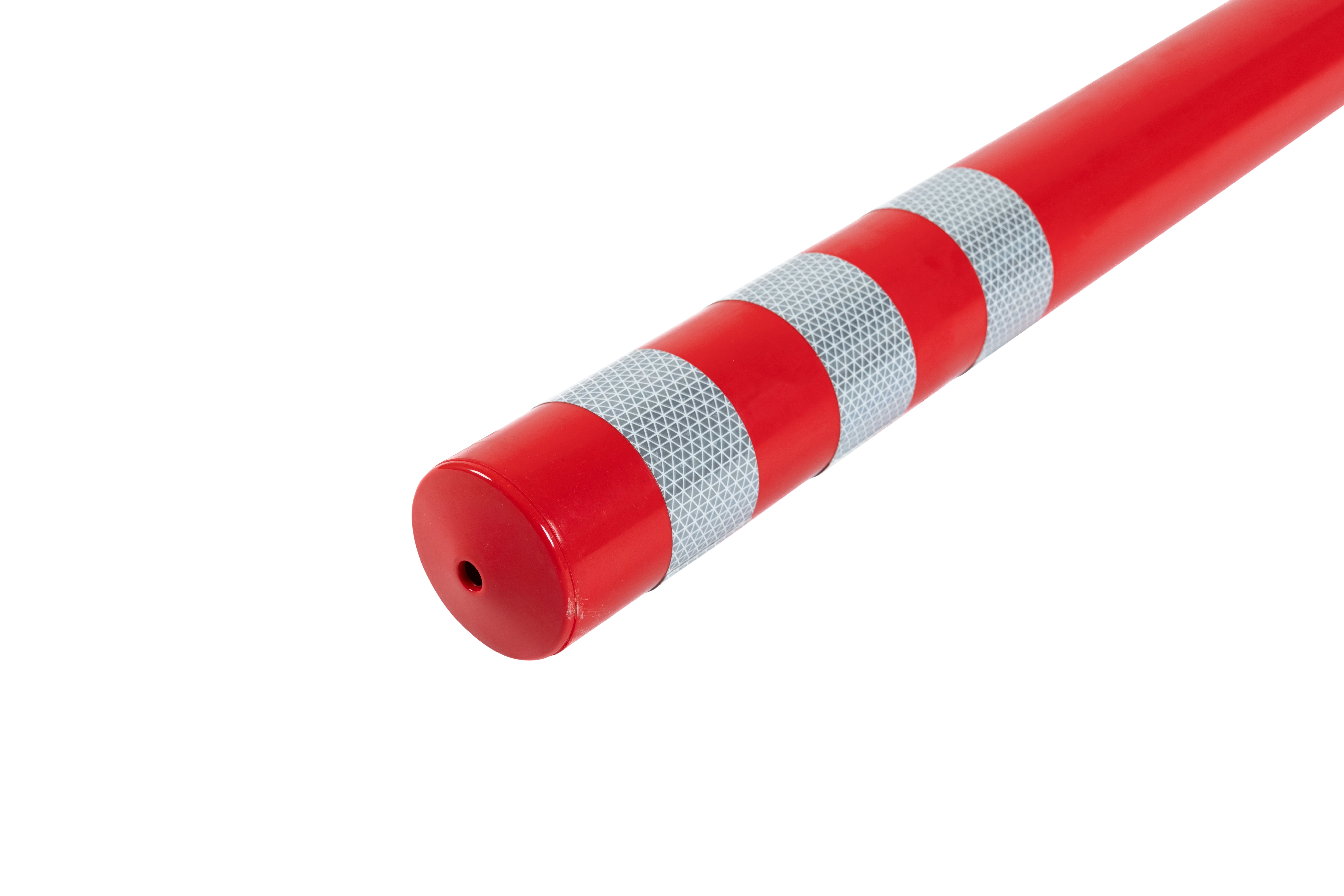 Poller Bernd in Rot mit reflektierenden Ringen und Befestigungsgewinde