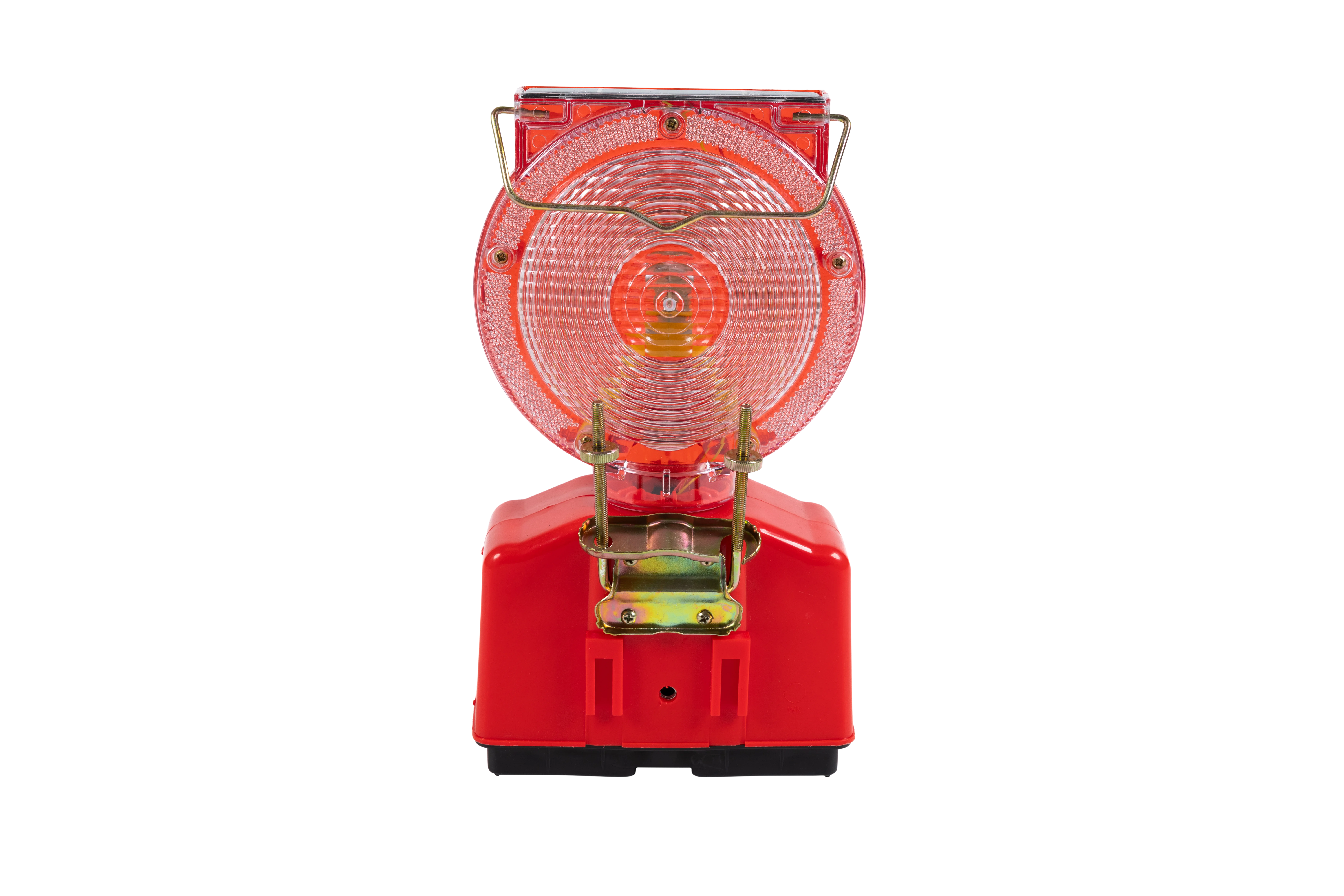 Rückseite einer LED-Baustellenlampe mit Metallhalterung und Schraubbefestigung