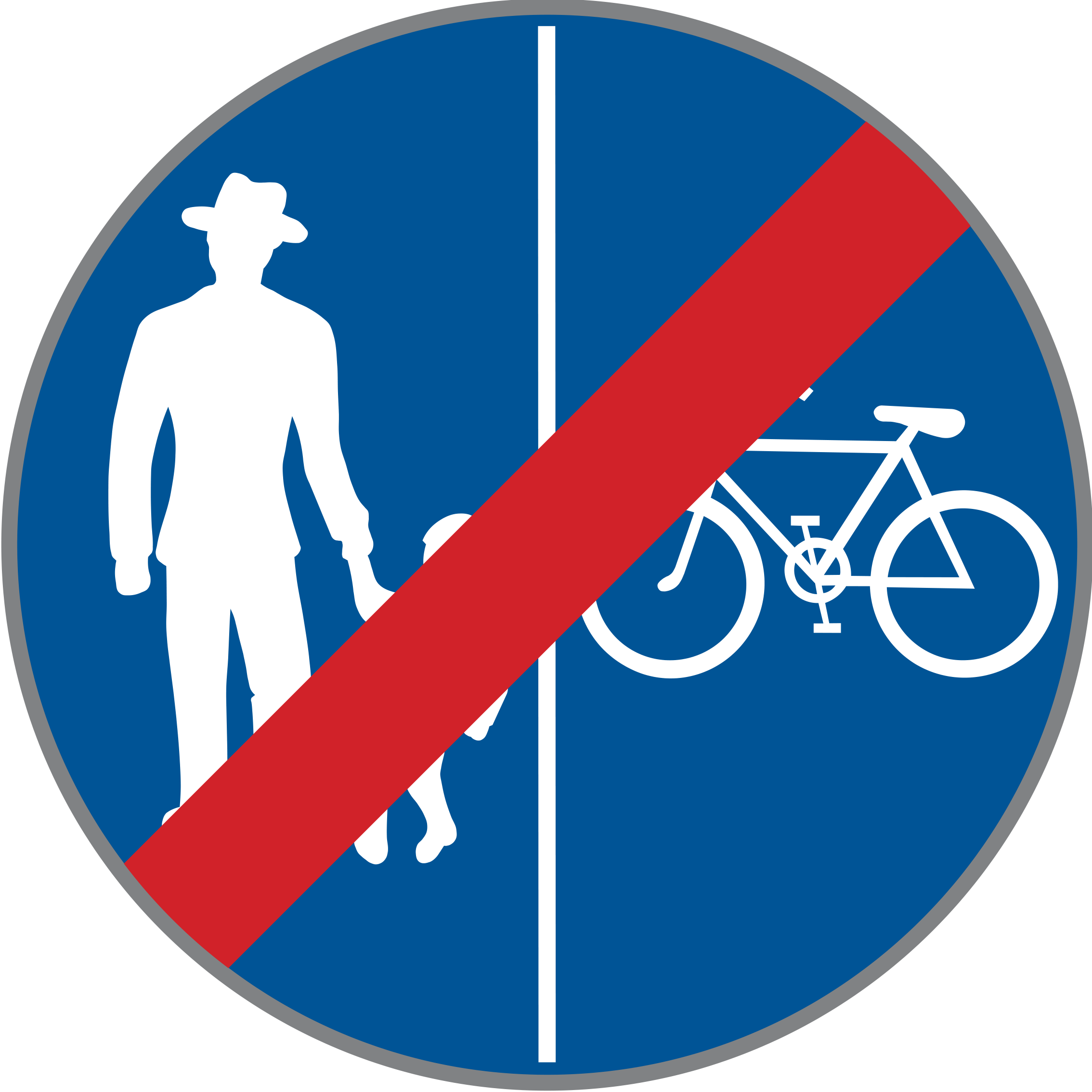 Verkehrszeichen Ende eines Geh- und Radweges – getrennt Rad rechts