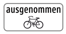 Zusatztafel „ausgenommen“ mit Fahrrad-Symbol