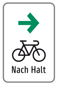 Zusatztafel Nach Halt – Radfahrer, Pfeil rechts