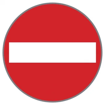 Einfahrt verboten. Rundes Verkehrszeichen mit rotem Hintergrund und weißem horizontalem Balken