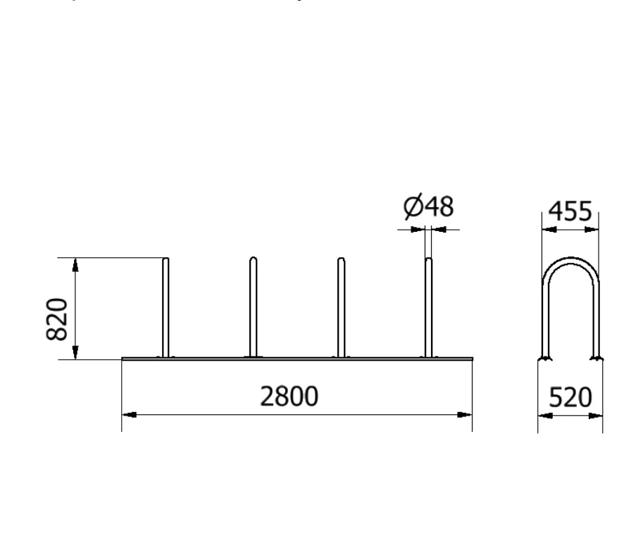 Fahrradanlehn-Rundbügel für 4 Stellplätze, Dübelmontage Technischezeichnung