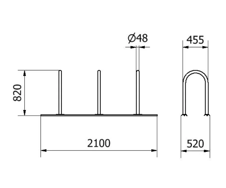 Fahrradanlehn-Rundbügel für 3 Stellplätze, Dübelmontage  Technischezeichnung