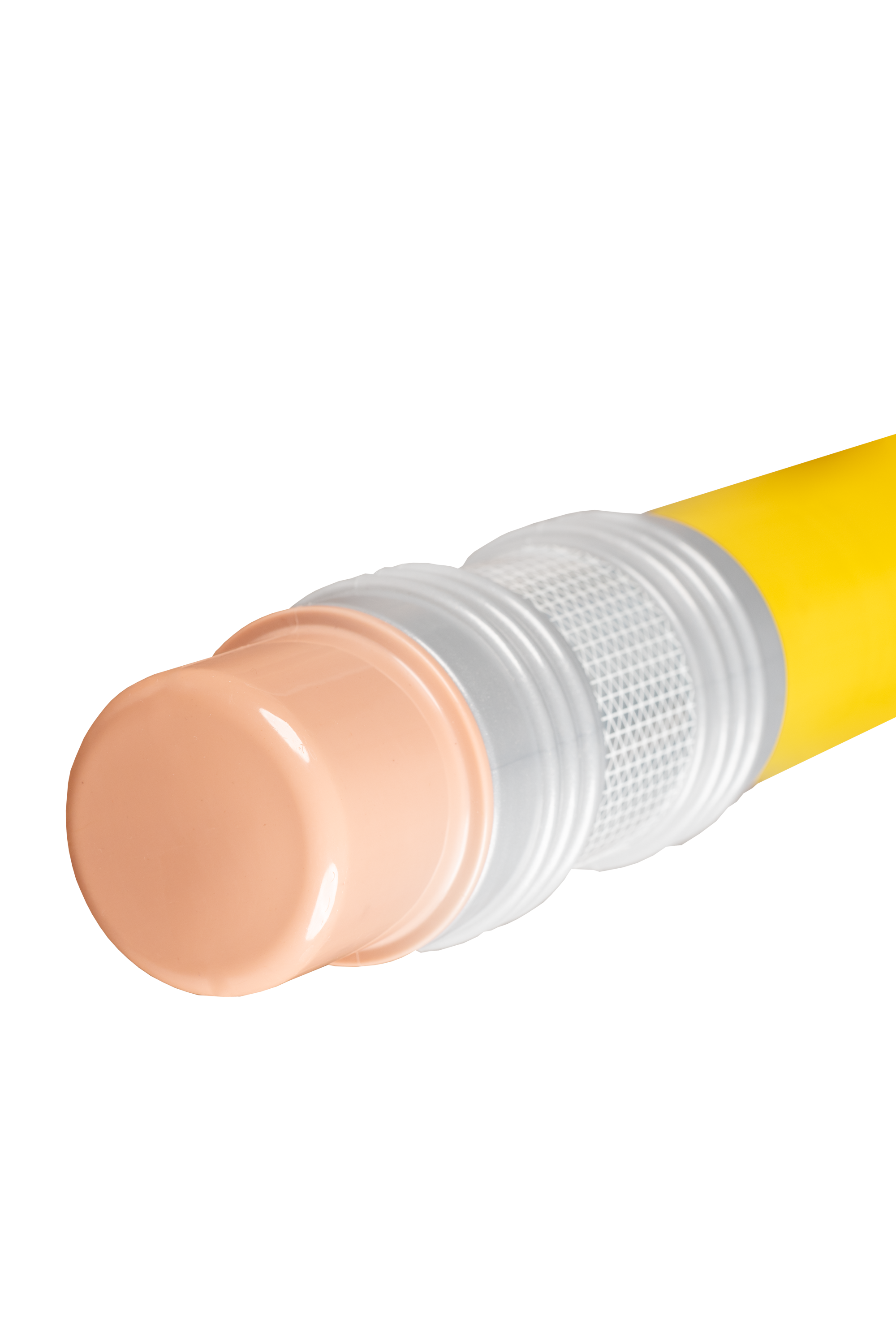 Detailansicht des oberen Endes eines gelben Bleistiftpollers mit Radiergummikappe und reflektierendem Ring