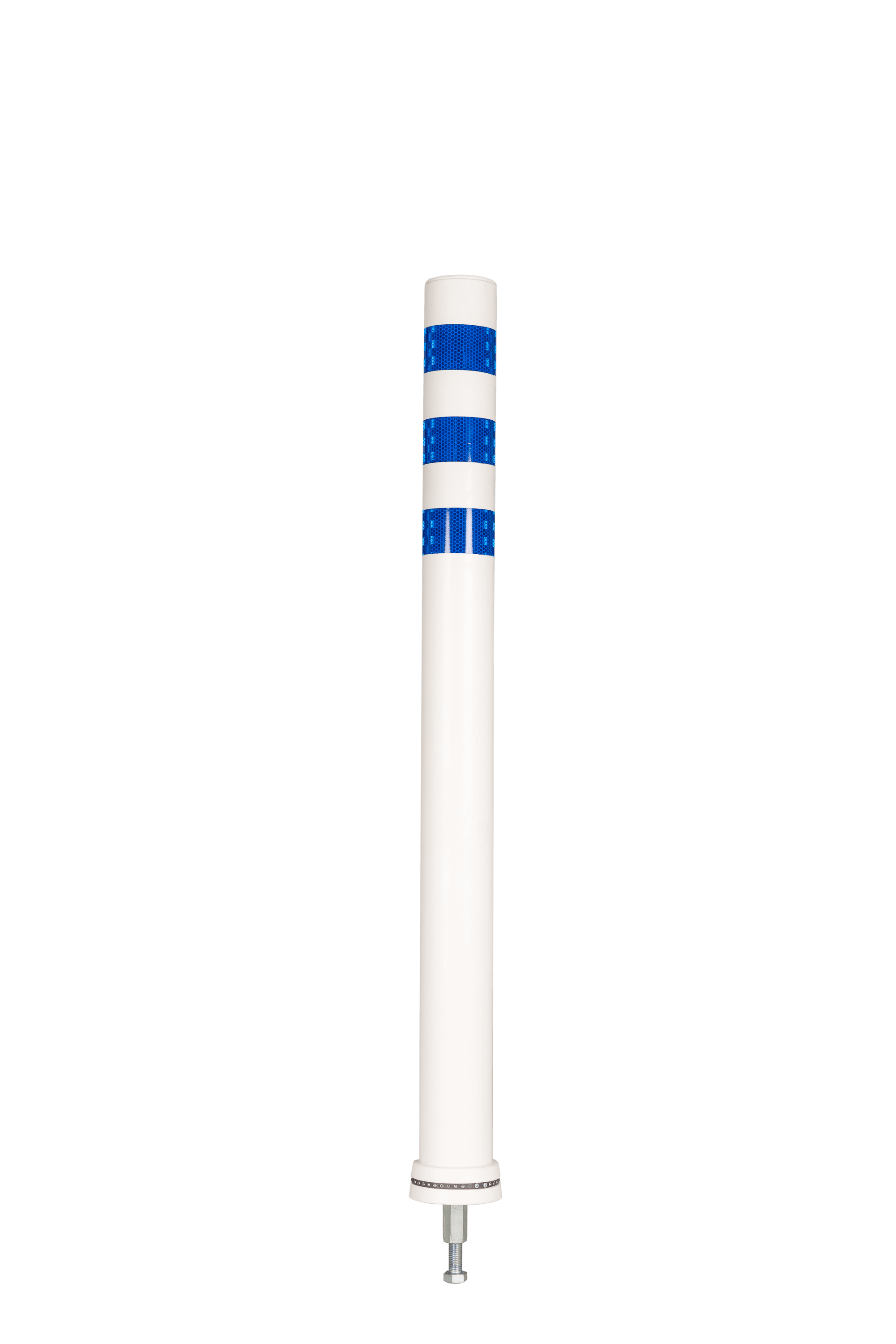 Poller Bernd in Blau-Weiß mit reflektierenden Ringen und Befestigungsgewinde