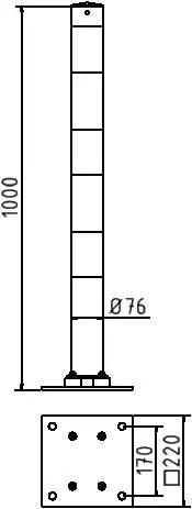 Absperrpfosten allseits neigbar gelb schwarz Ø76 Technischezeichnung
