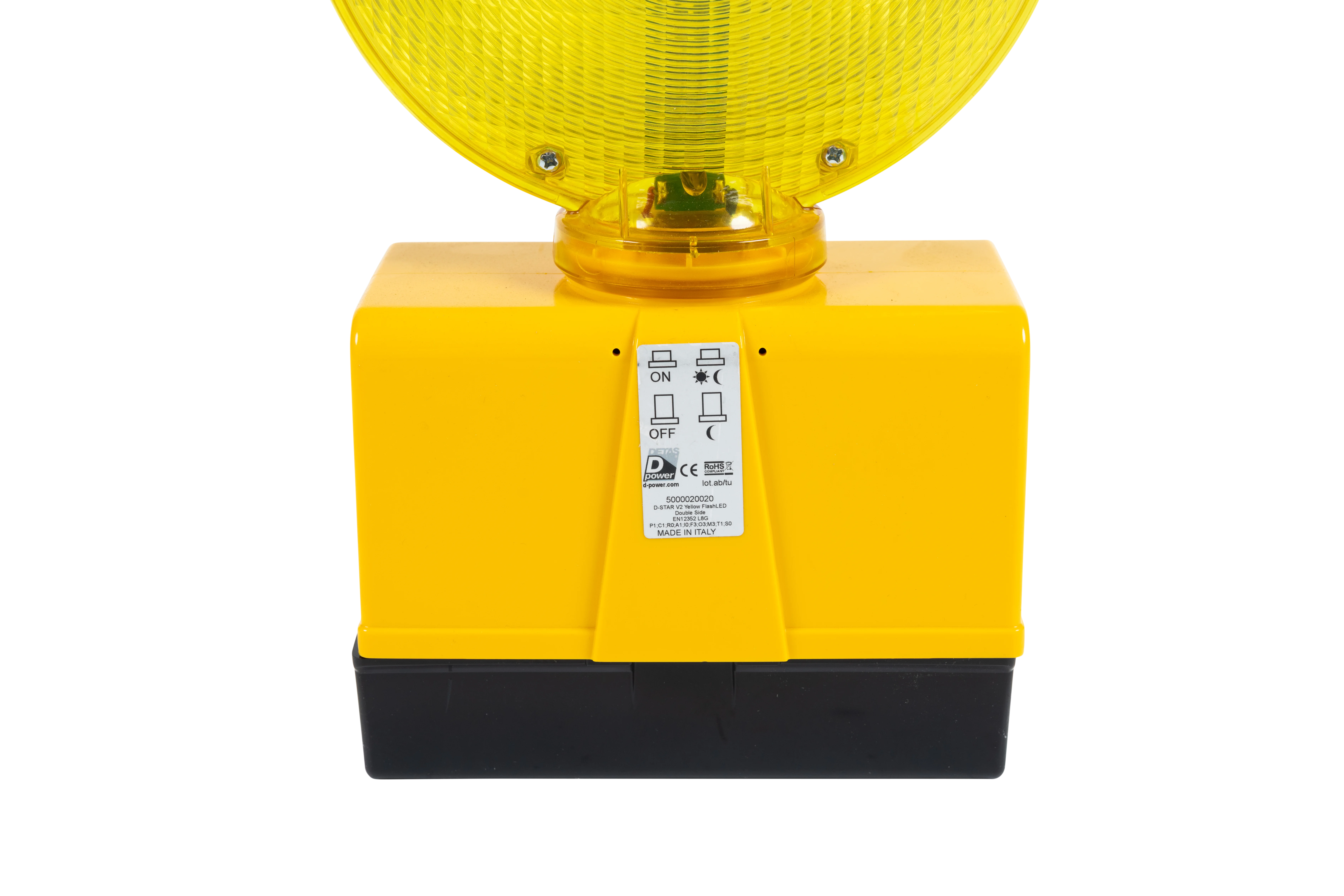  Detailansicht der Bedienfläche der LED-Leuchte D-Star-g mit Symbolen für Tag-/Nachtbetrieb und Ausschaltfunktion