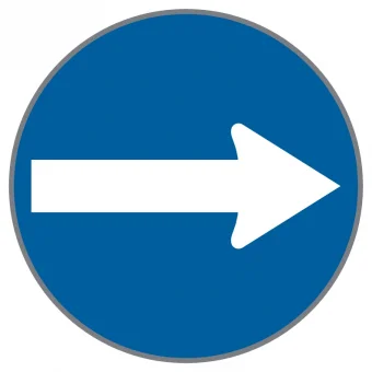 Vorgeschriebene Fahrtrichtung Verkehrszeichen mit blauem Hintergrund und weißem Pfeil