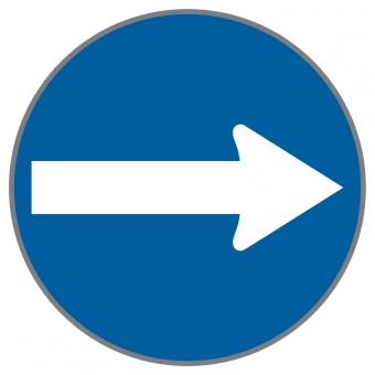 Vorgeschriebene Fahrtrichtung Verkehrszeichen mit blauem Hintergrund und weißem Pfeil