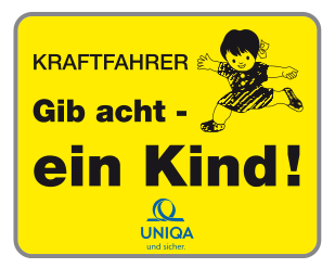 Sondertafel „Kraftfahrer – Gib acht, ein Kind!“ mit Werbeeindruck