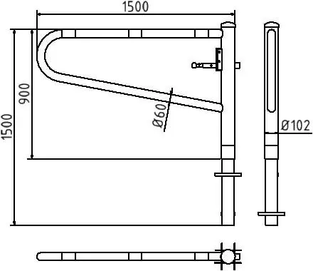 Drahbare Gatterschranke rot weiß 1.5m (Dreikannt-, Profilyzylinder-, Vorhangschloss) Technischezeichnung 