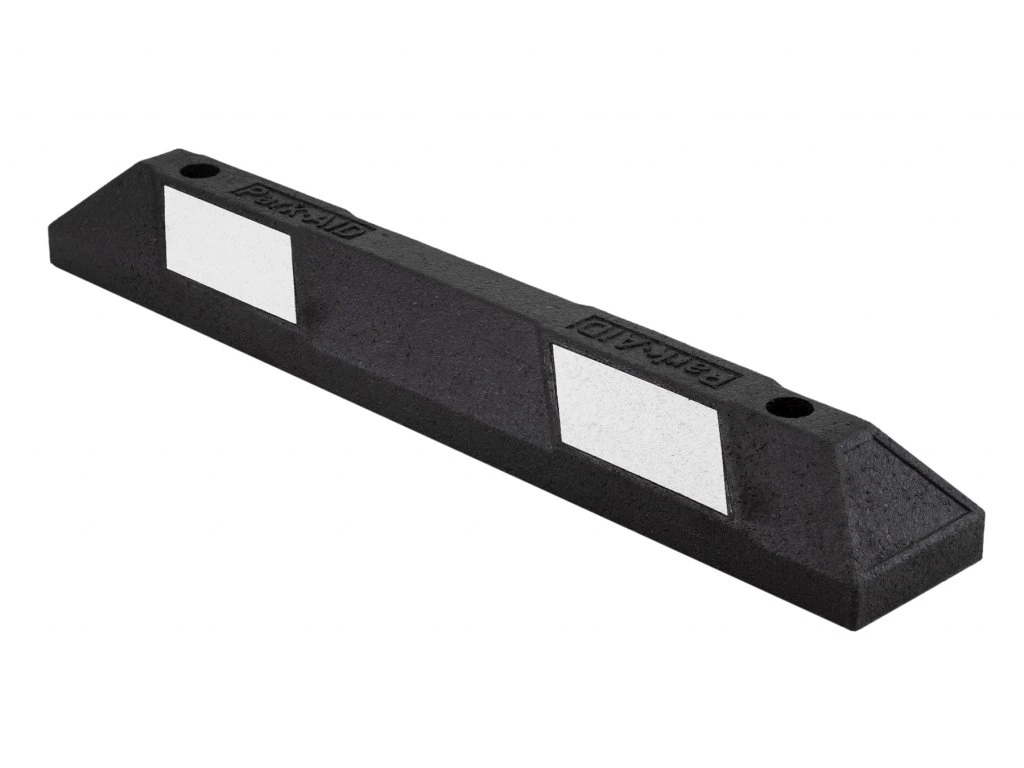 Radstopper Länge 900 mm aus Gummi mit weißer reflektierender Plakette