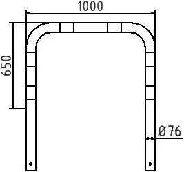 Rammschutz zum einbetoniern ges. breite 1 m Ø 76 mm, gelb - schwarz Technischezeichung