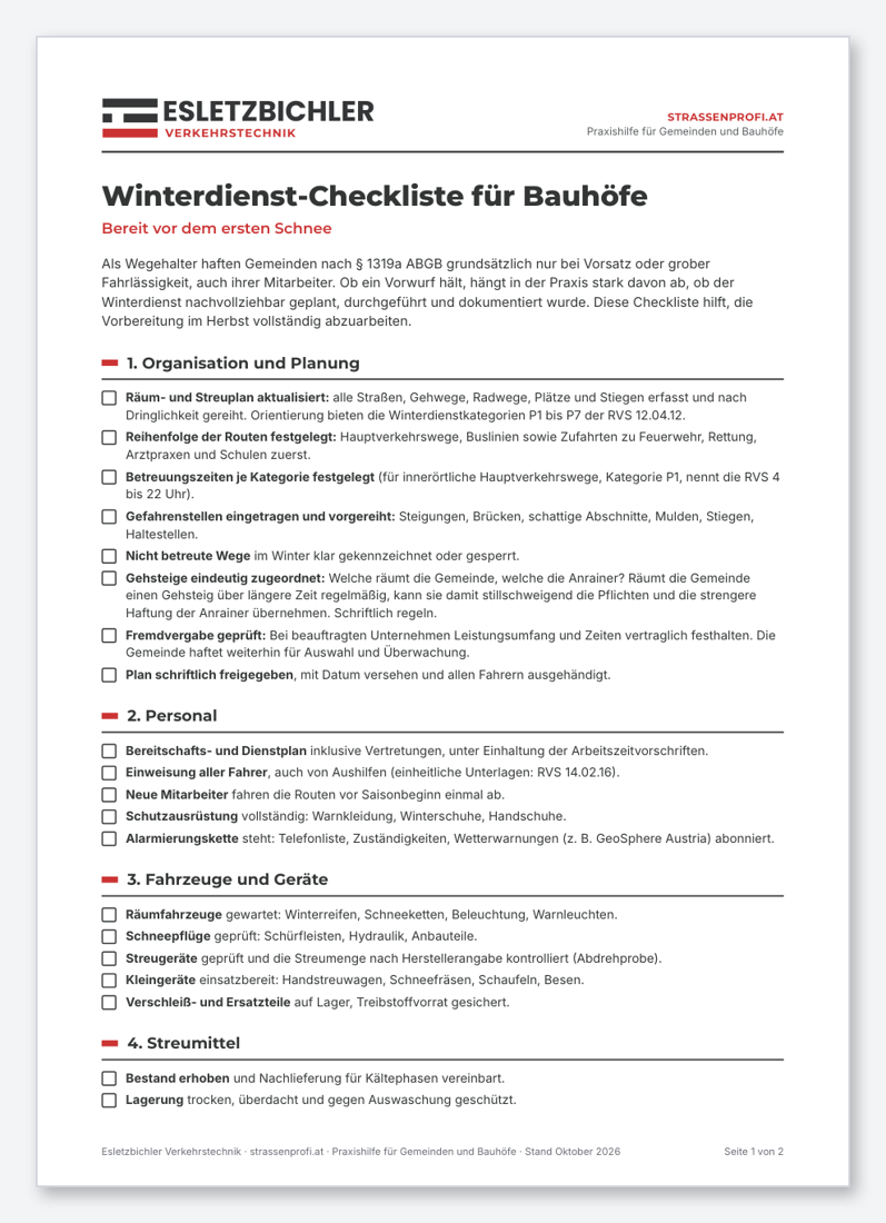 Vorschau Winterdienst-Checkliste für Bauhöfe