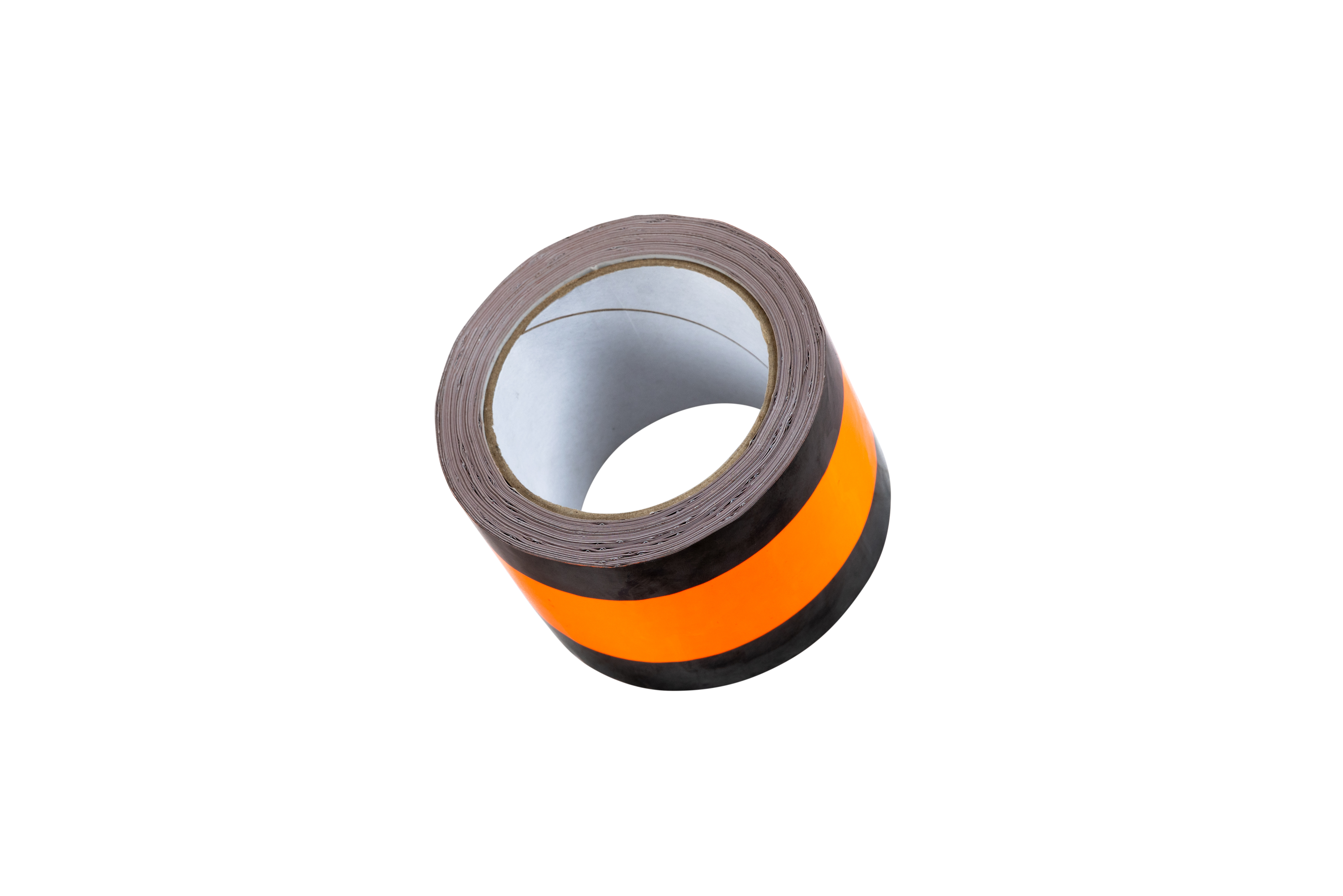 Schräge Ansicht einer Rolle wasserfesten Abdeckbands mit orangefarbener Mittelzone und schwarzen Rändern – ideal als Neutralisierungsband