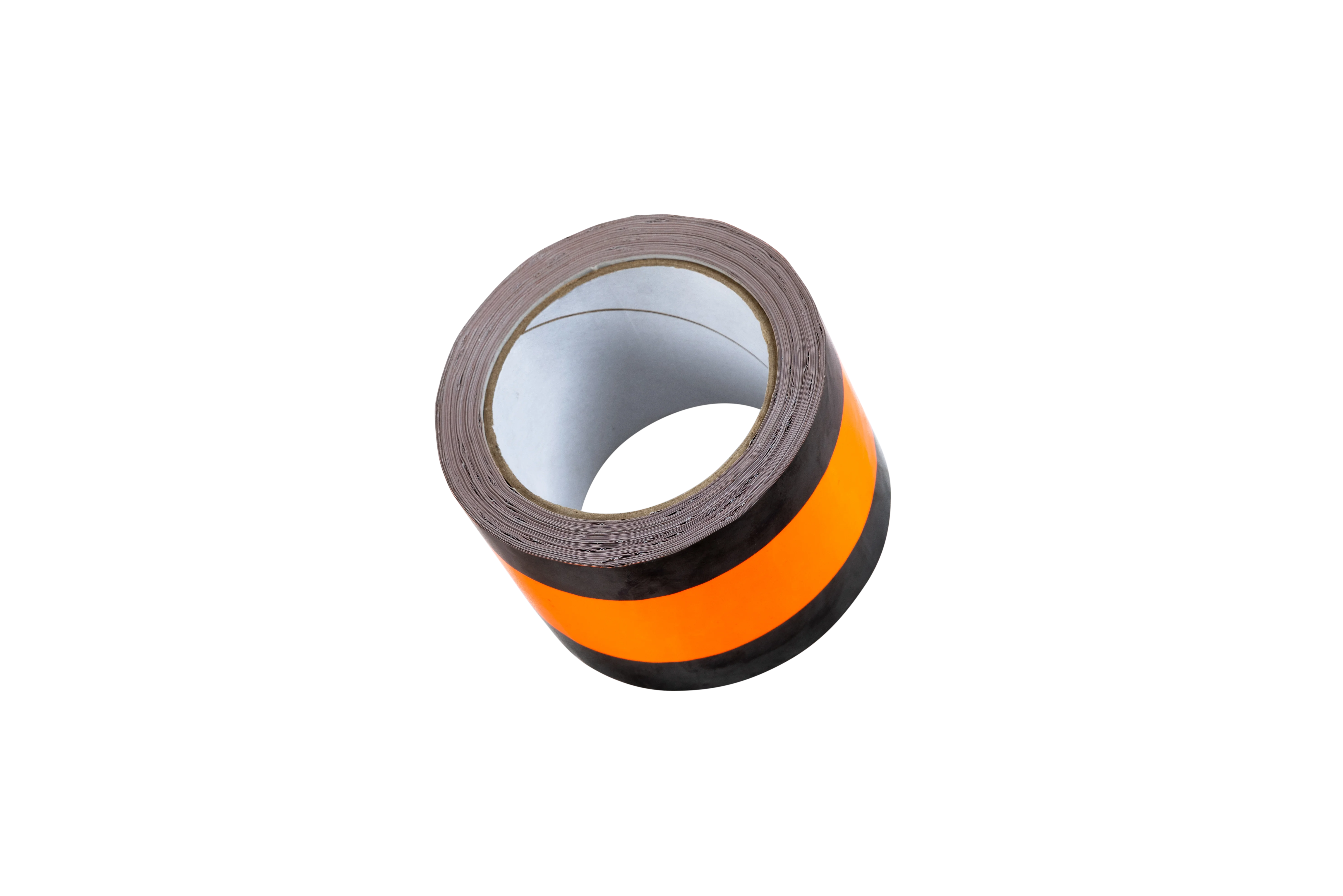 Schräge Ansicht einer Rolle wasserfesten Abdeckbands mit orangefarbener Mittelzone und schwarzen Rändern – ideal als Neutralisierungsband