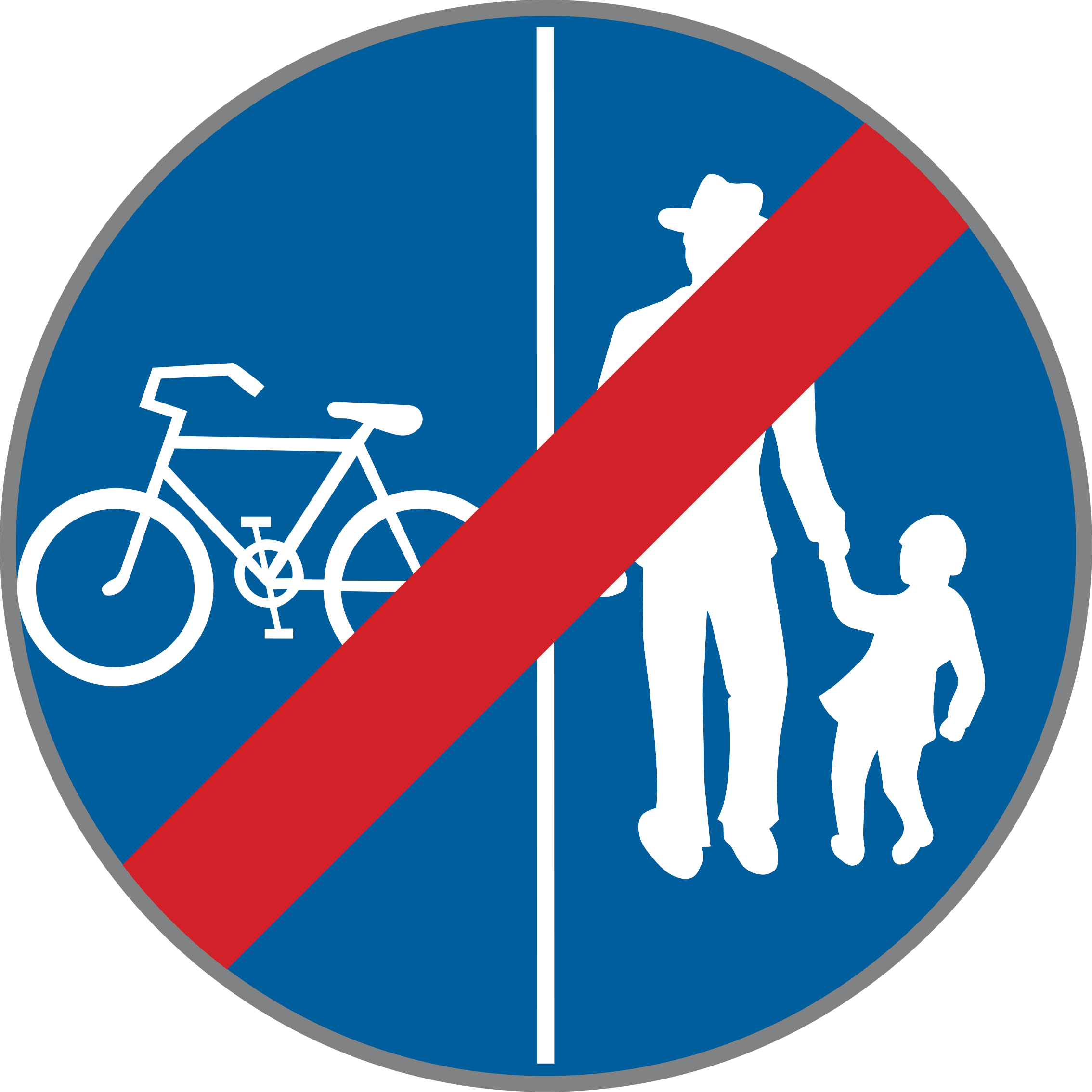 Verkehrszeichen Ende eines Geh- und Radweges – getrennt Rad links