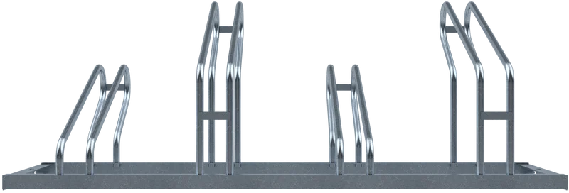 Fahrradständer gerade mit vier Stellplätzen, verzinkte Ausführung, abwechselnde Hoch-/Tiefstellung für optimale Platzausnutzung