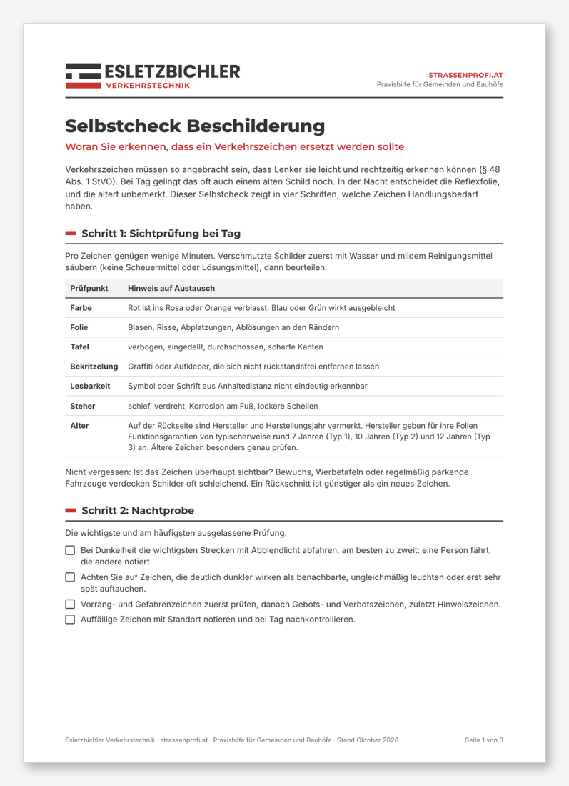 Vorschau Selbstcheck Beschilderung