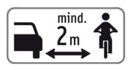 Zusatztafel „mind. 2 m“ Seitenabstand zu Radfahrern