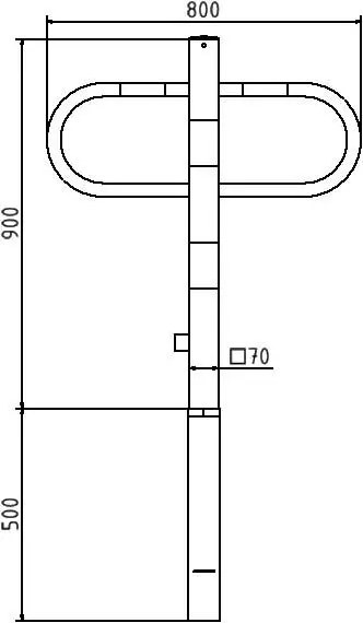 Technische Zeichnung eines Absperrbügels mit Rundrohrbügeln – einbetonierbare Ausführung mit Maßangaben