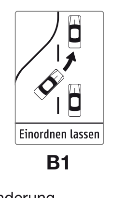 Verkehrszeichen Fahrstreifen­verminderung B1