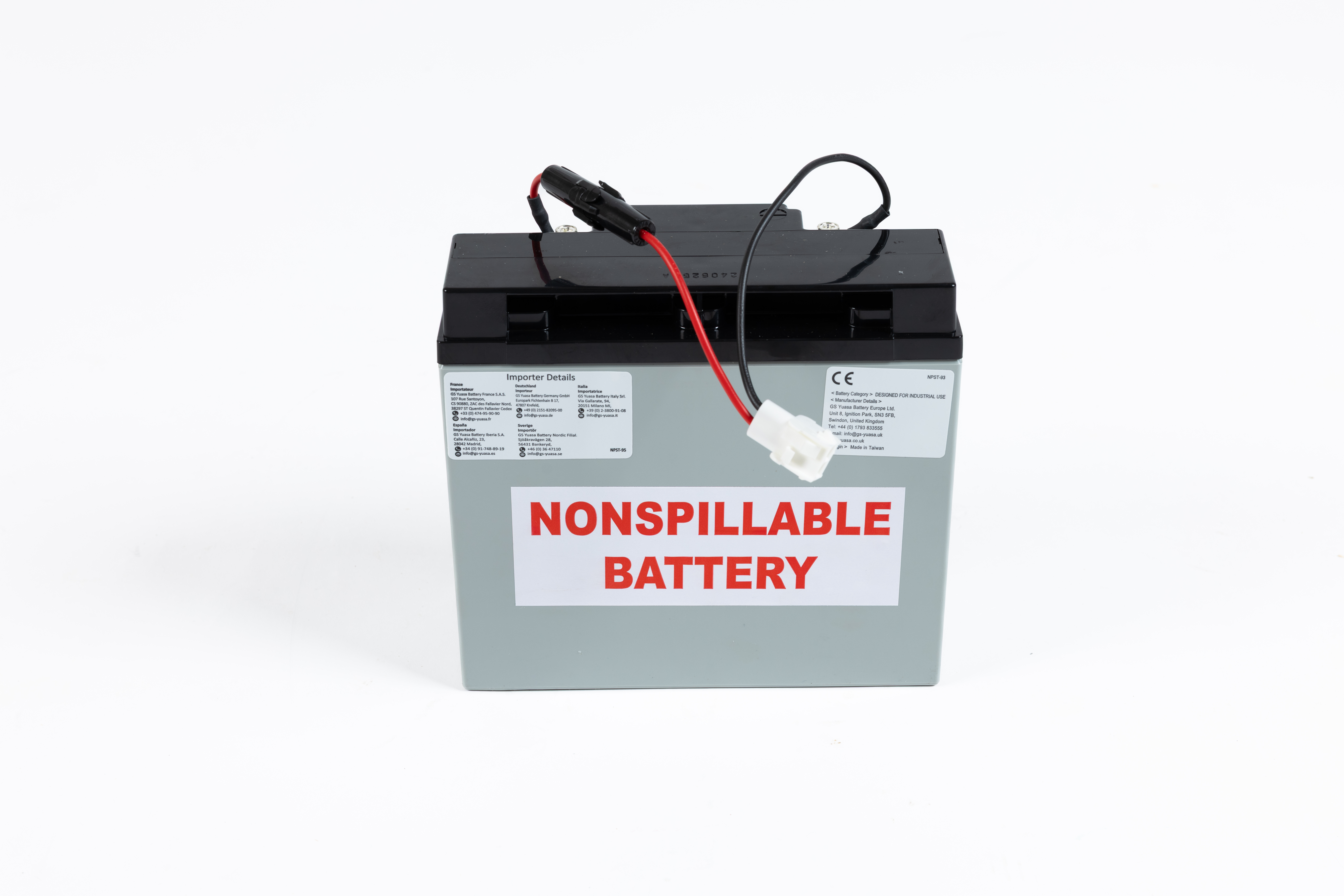 12V Bleiakku von Yuasa mit 22Ah Kapazität – REC22-12I, wartungsfreier, ventilgeregelter Akku für zyklische Anwendungen mit Flachanschlüssen.