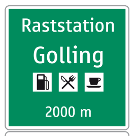 Raststationsankündigung 2000 m / 1000 m