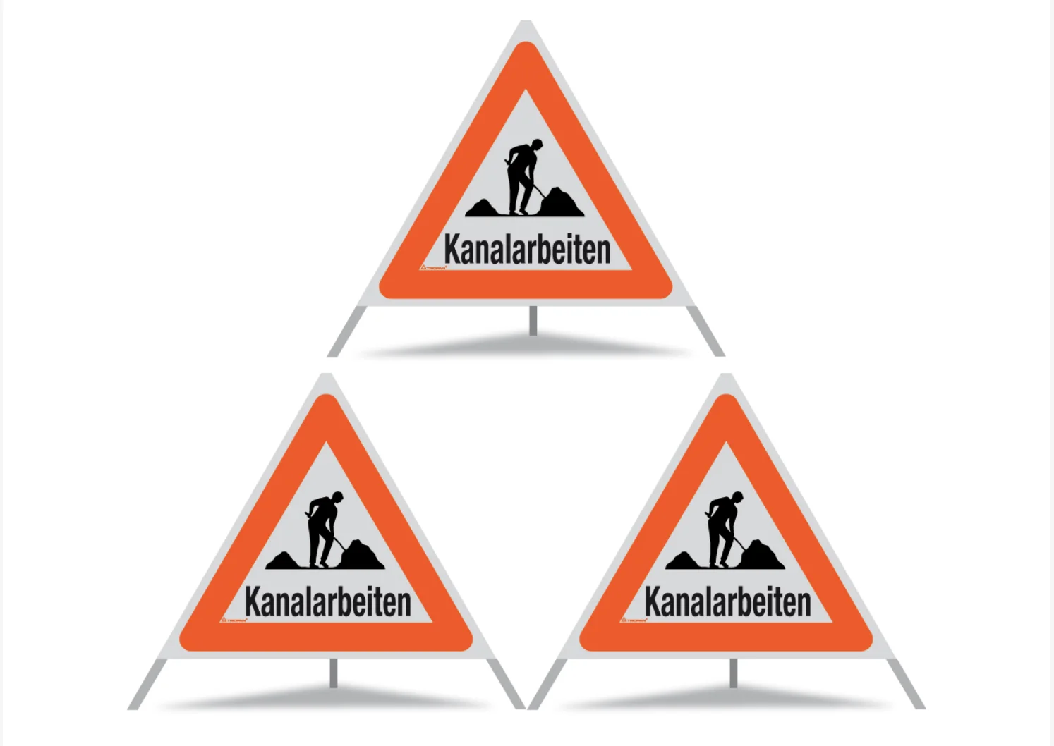 Faltsingnal / Triopan 3 x Achtung Kanalarbeiten höhe 90cm reflektirend Weiß