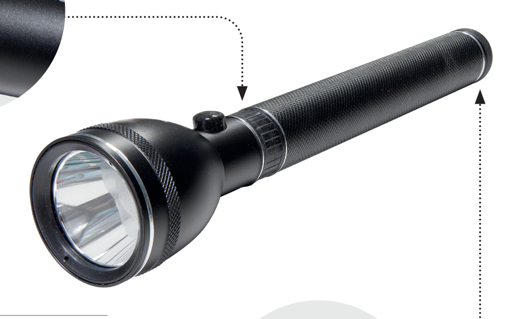 LED-Taschenlampe NX602, weißes Licht, Dauerlicht-/Stroboskopmodi, mit Ladegerät und USB-C-Adapter
