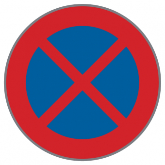 Halten und Parken verboten Verkehrszeichen mit rotem Rand, blauem Innenkreis und rotem X 