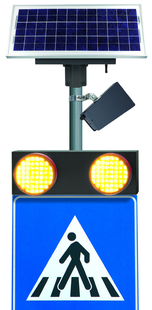 Schutzwegblinkanlage, einseitig mit Photovoltaik, Kit 20 W (2x Basic201)