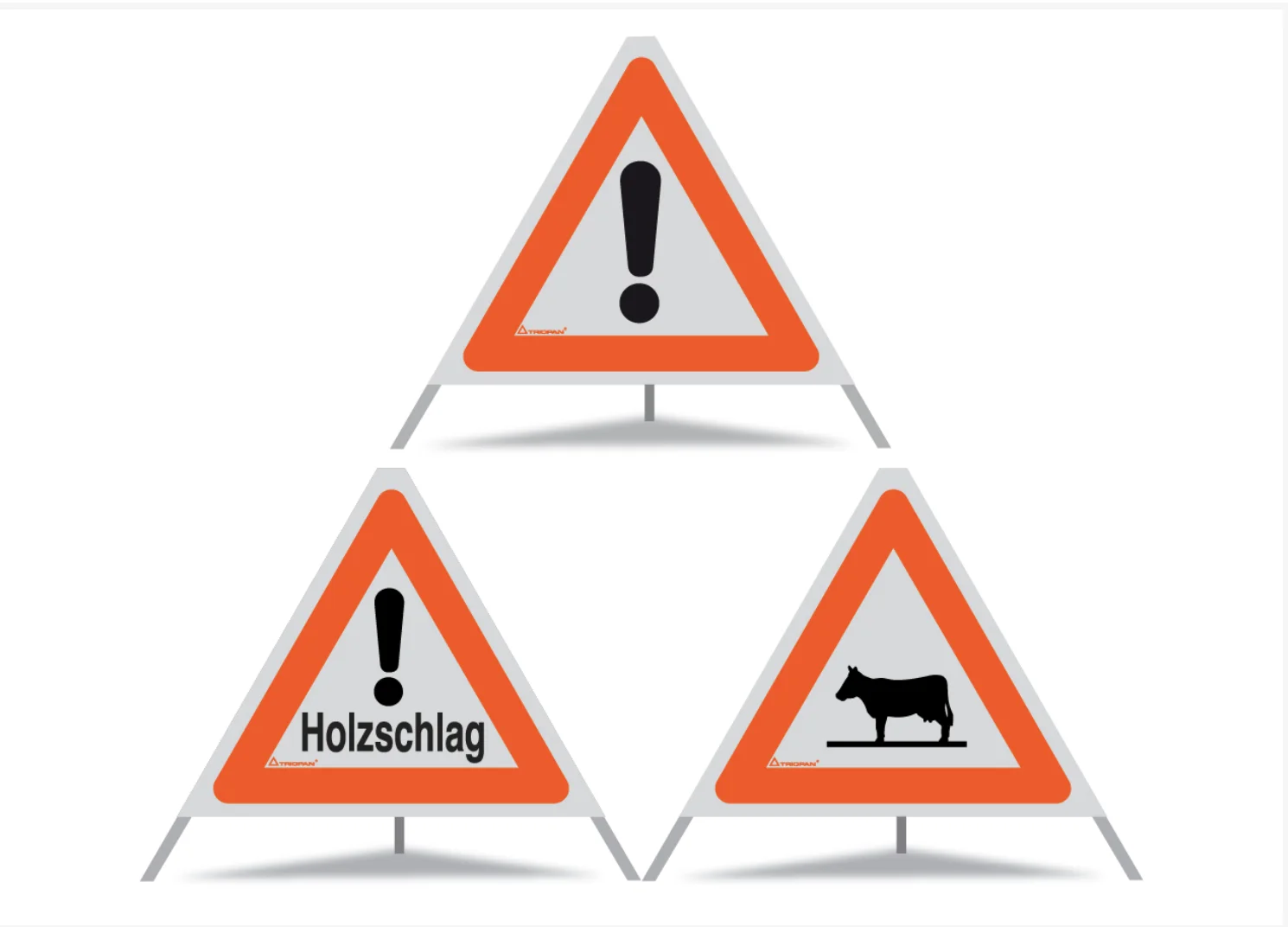 Faltsingnal / Triopan 1x Andere gefahr 1x Achtung Forstarbeiten 1x Achtung Tiertrieb  höhe 60cm reflektirend Weiß