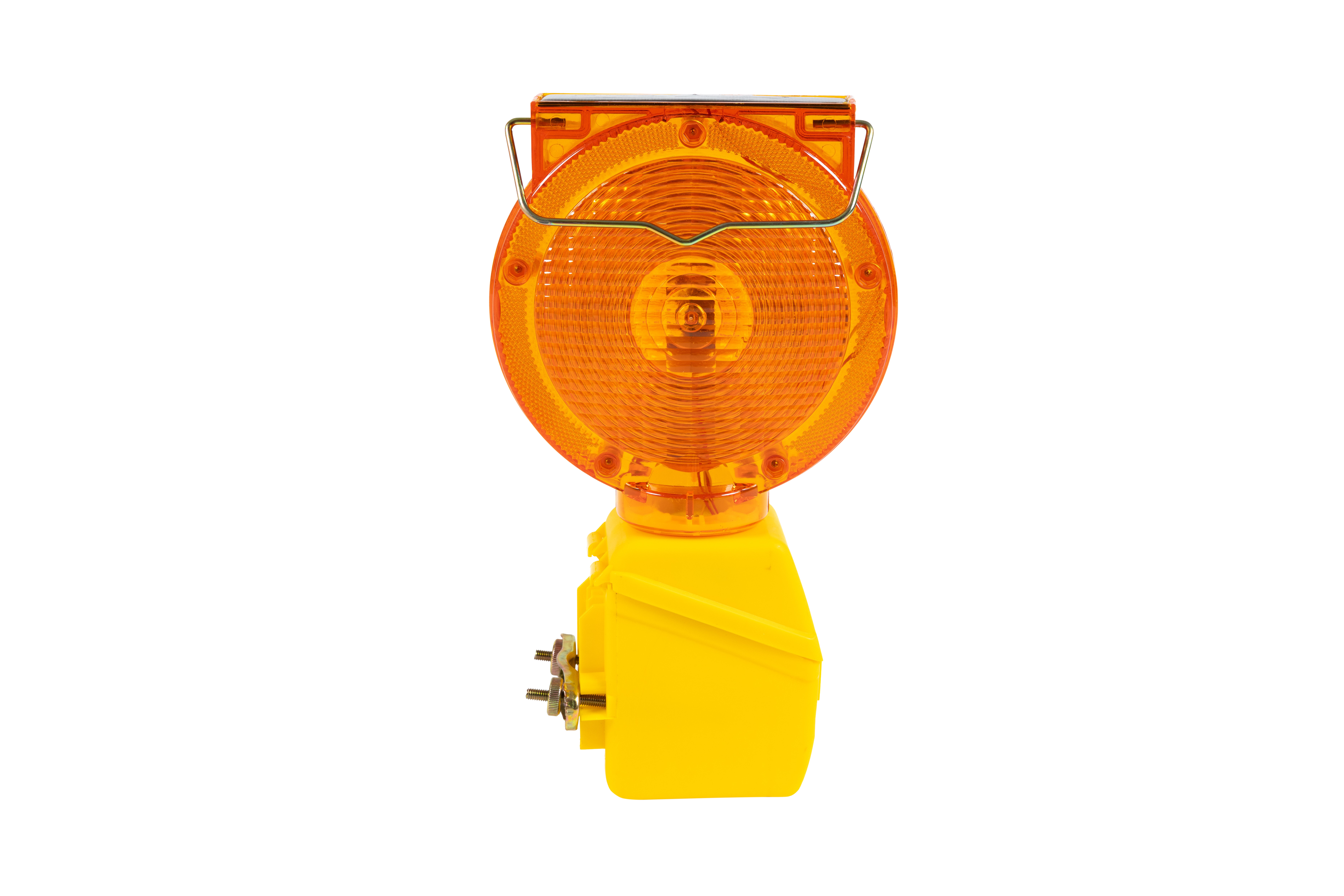 Frontansicht der kompakten LED-Blinkleuchte mit orangefarbener Linse und gelbem Gehäuse