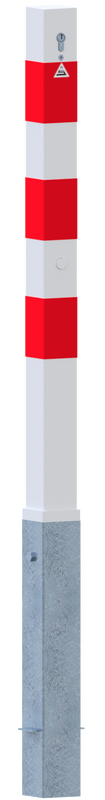 Herausnehmbarer Absperrpfosten 70 x 70 mm mit Profilzylinderschloss und rot-weißen Reflexstreifen