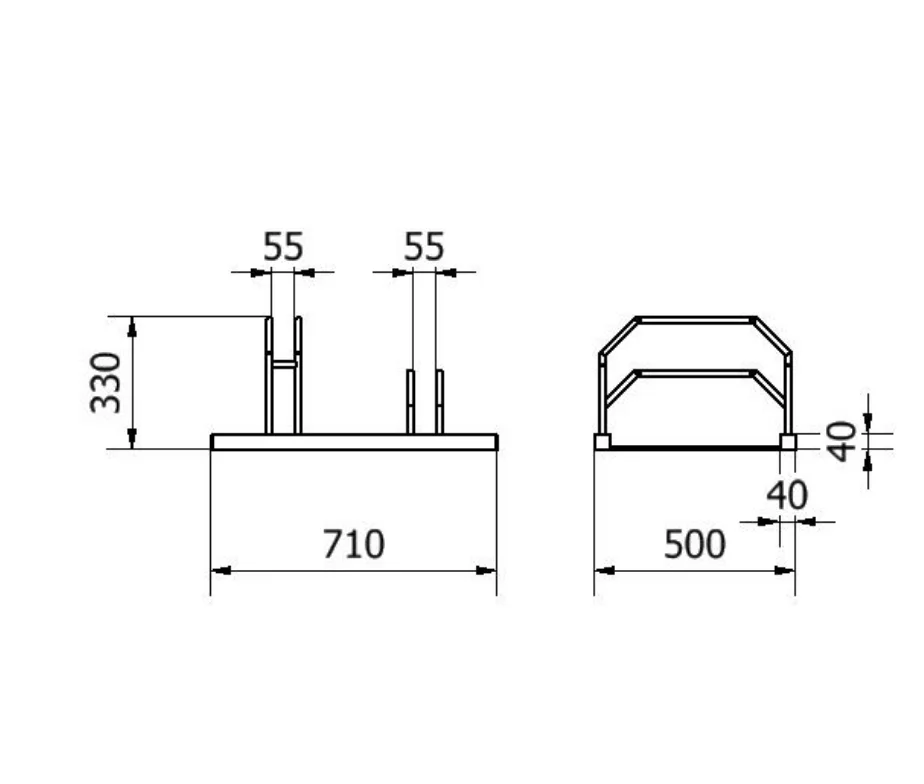 Fahrradständer für das abstellen in einer Reihe 2 Stellplätze mit hoch / tiefstellung  Technischezeichnung