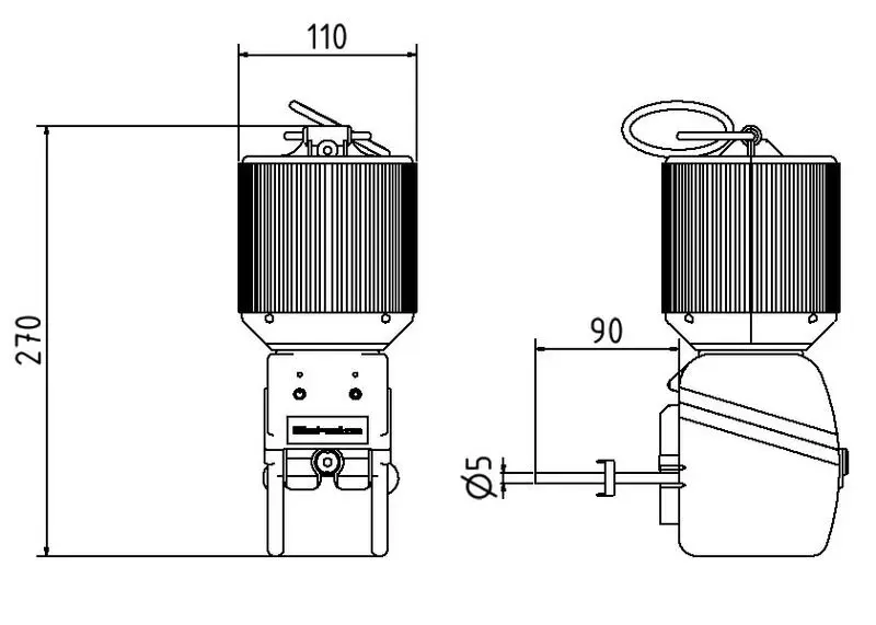 Bauzaunlampe mit orangen Glas Technischezeichnung