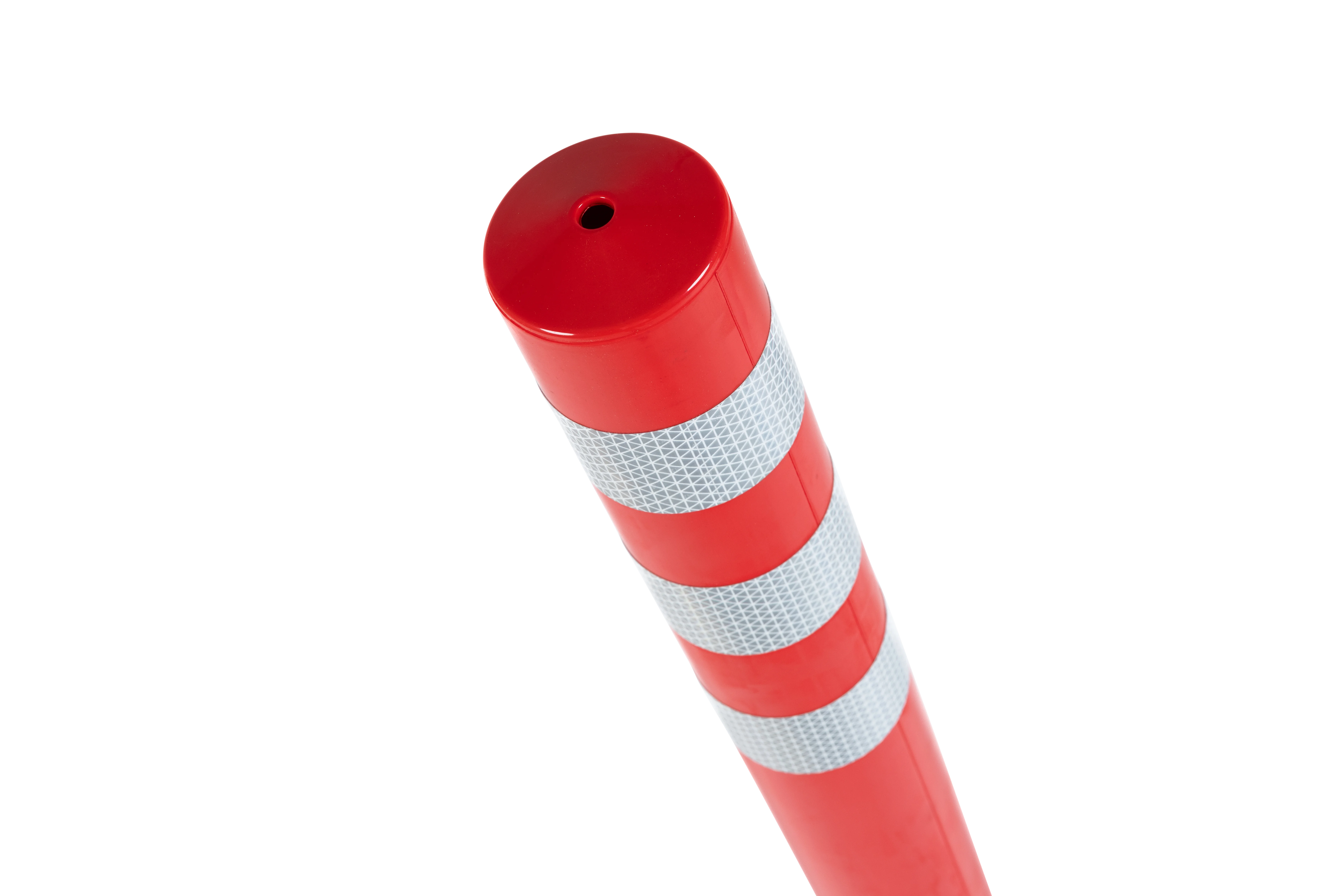 Poller Bernd in Rot mit reflektierenden Ringen und Befestigungsgewinde