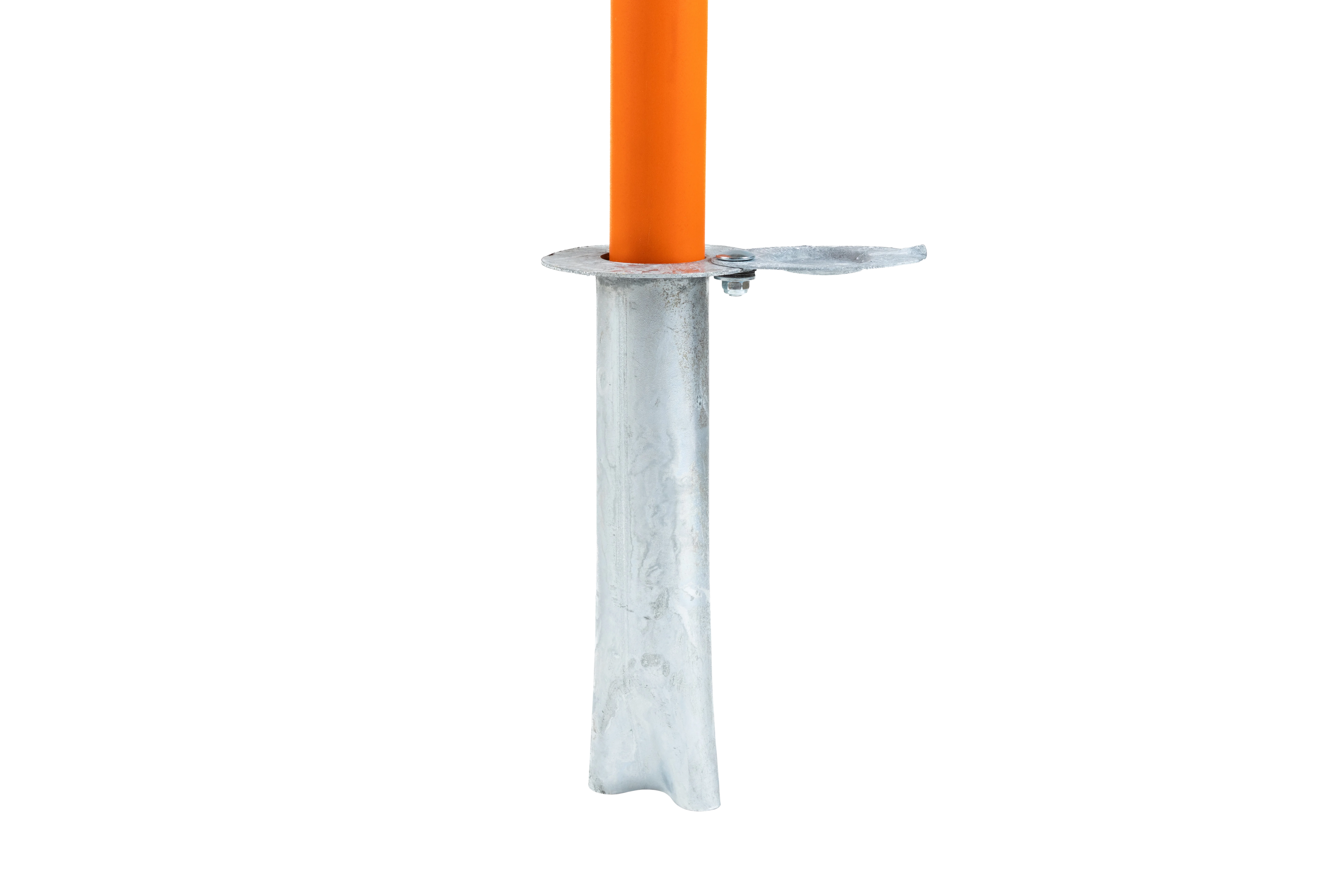  Einschlaghülse aus verzinktem Stahl mit eingesetzter Schneestange und seitlicher Arretierung