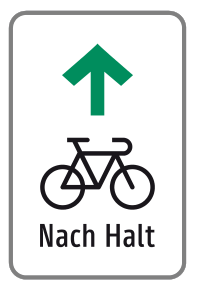 Zusatztafel Nach Halt – Radfahrer, Pfeil geradeaus