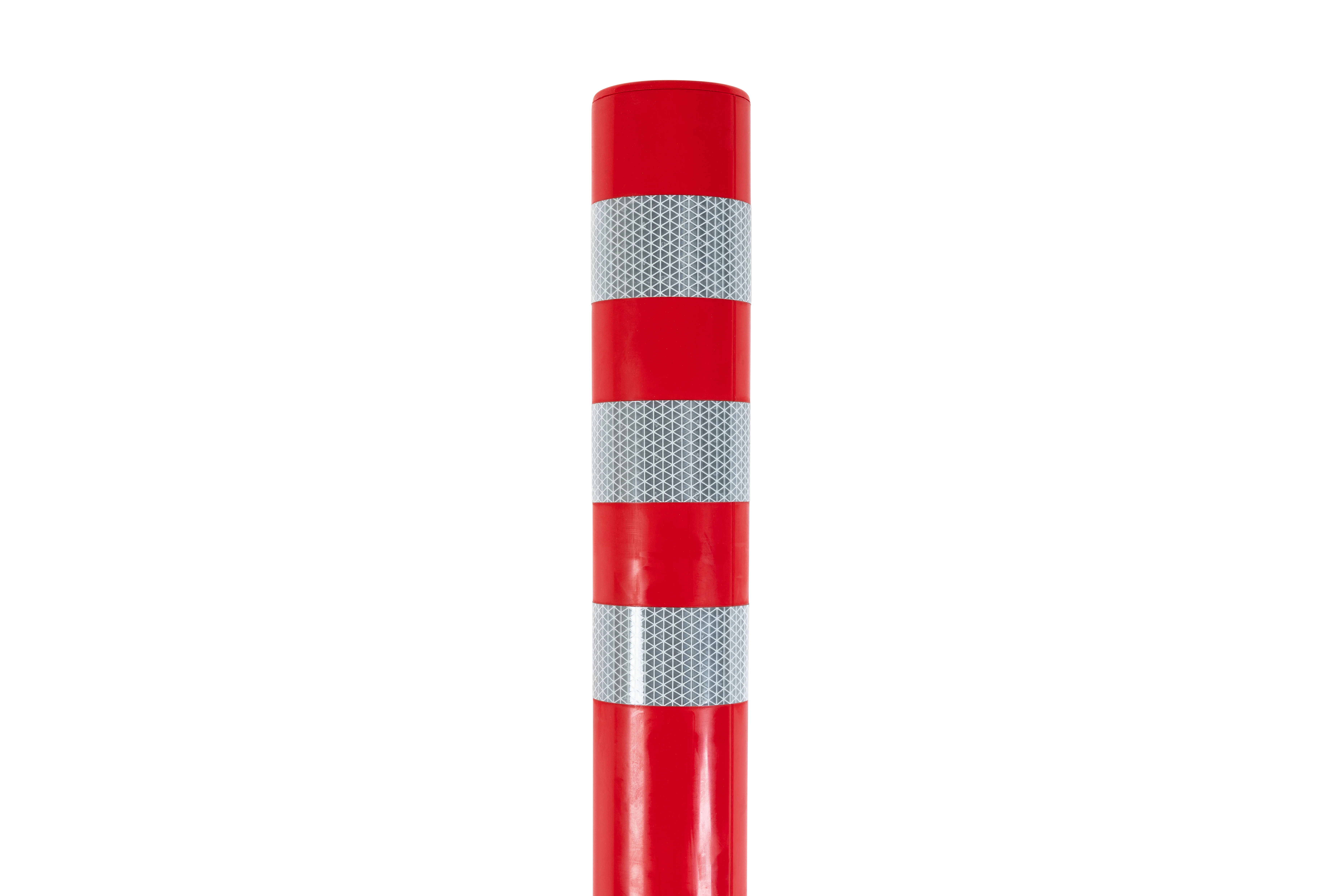Poller Bernd in Rot mit reflektierenden Ringen und Befestigungsgewinde