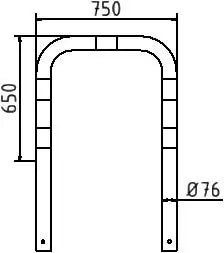 Rammschutz zum einbetoniern ges. breite  750 mm Ø 76 mm, gelb - schwarz Technischezeichung