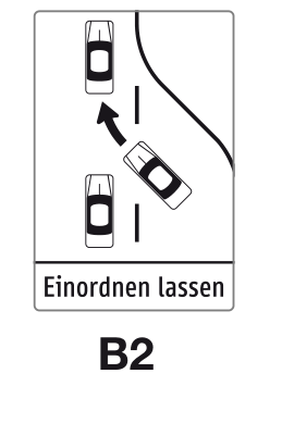 Verkehrszeichen Fahrstreifen­verminderung B2