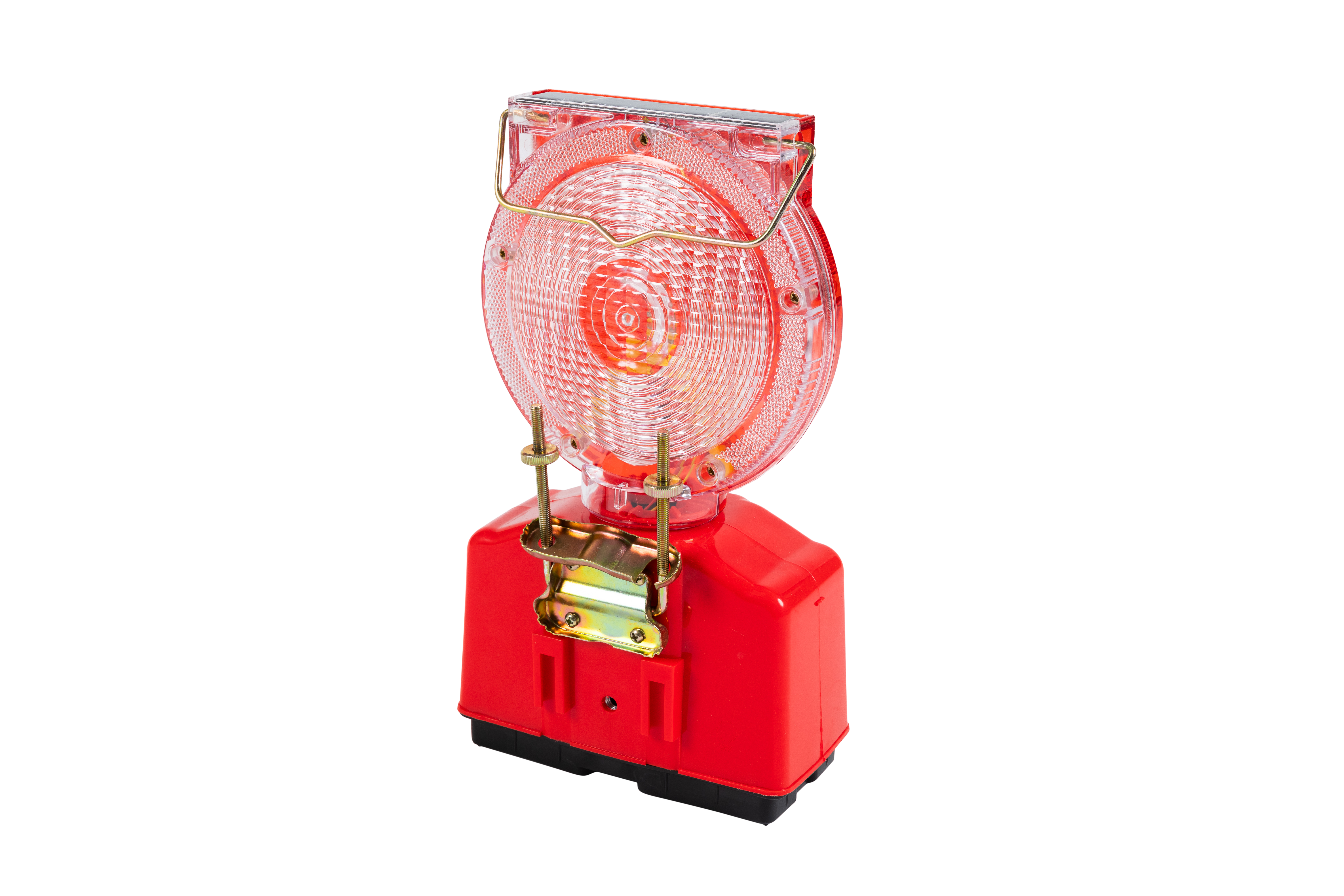 Rückseite einer LED-Baustellenlampe mit Metallhalterung und Schraubbefestigung