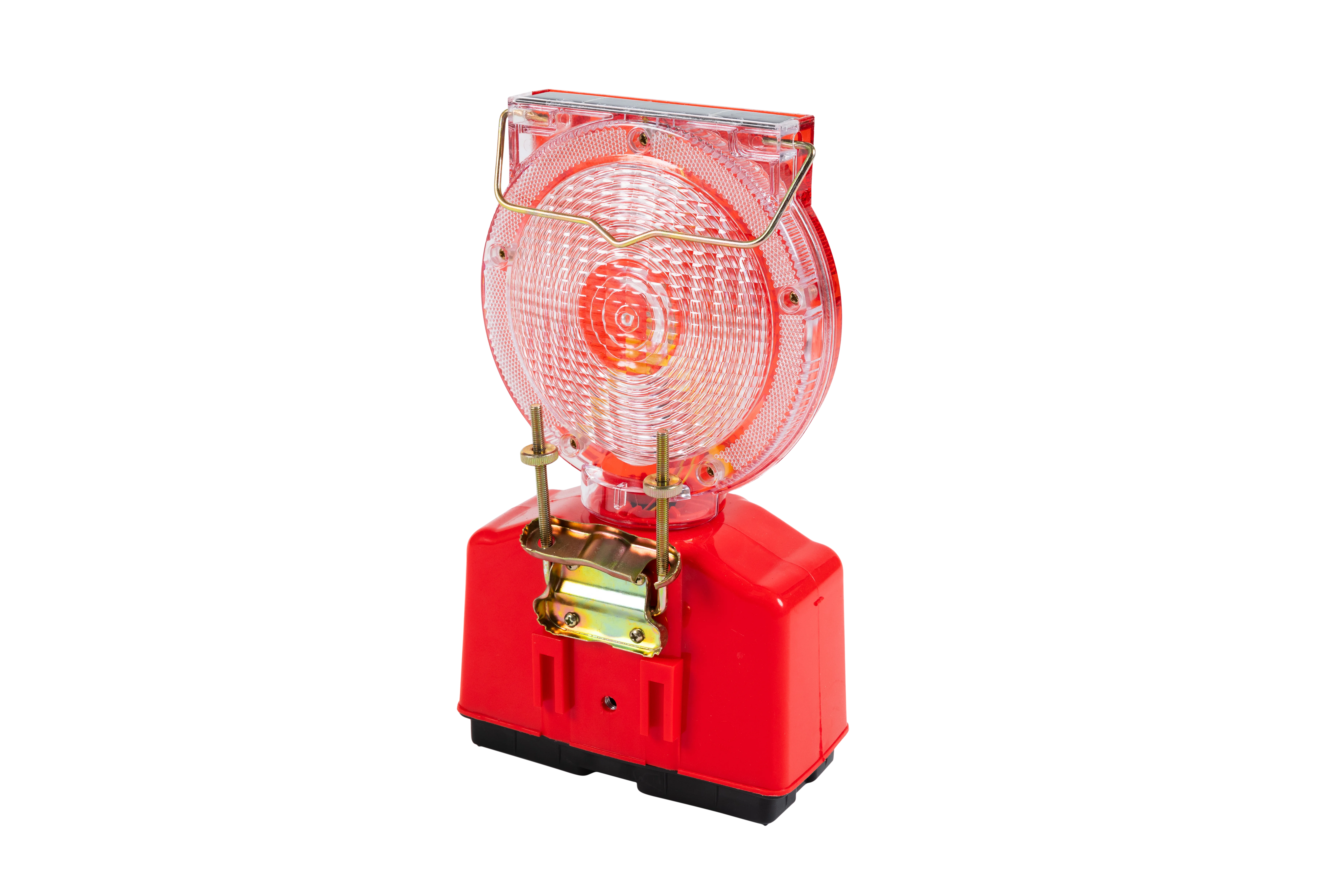 Rückseite einer LED-Baustellenlampe mit Metallhalterung und Schraubbefestigung