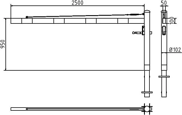 Drehschranke mit Aluminium Schrankenbaum 2.5 m feuerverzinkt rot weißen mit (Profilzylinderschloss,Dreikanntschloss,Vorhangschloss) technischzeichung