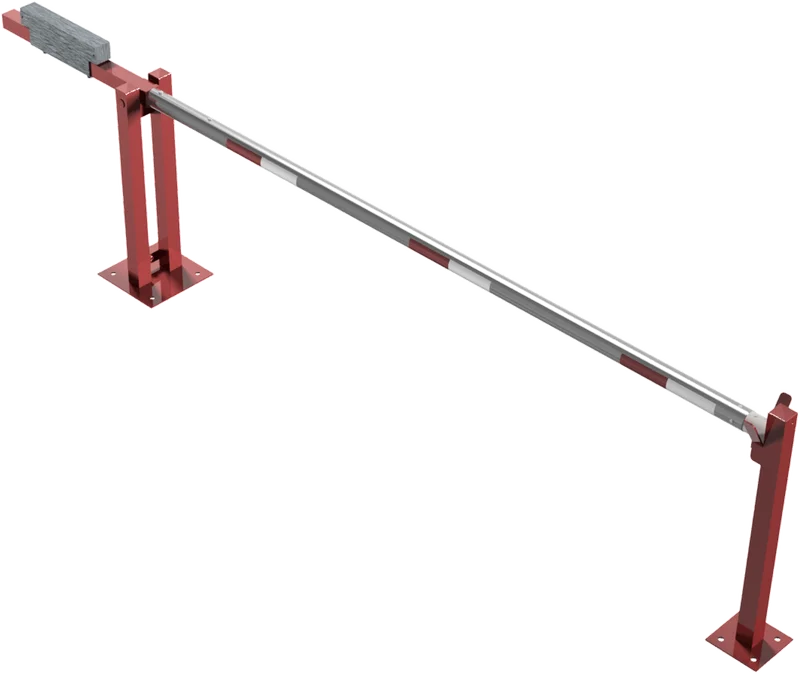 Wegeschranke mit Gegengewicht und Auflagestütze 3 m (Vorhangschloss, Profilzylinderschloss, Dreikanntschloss) schräg oben rechts